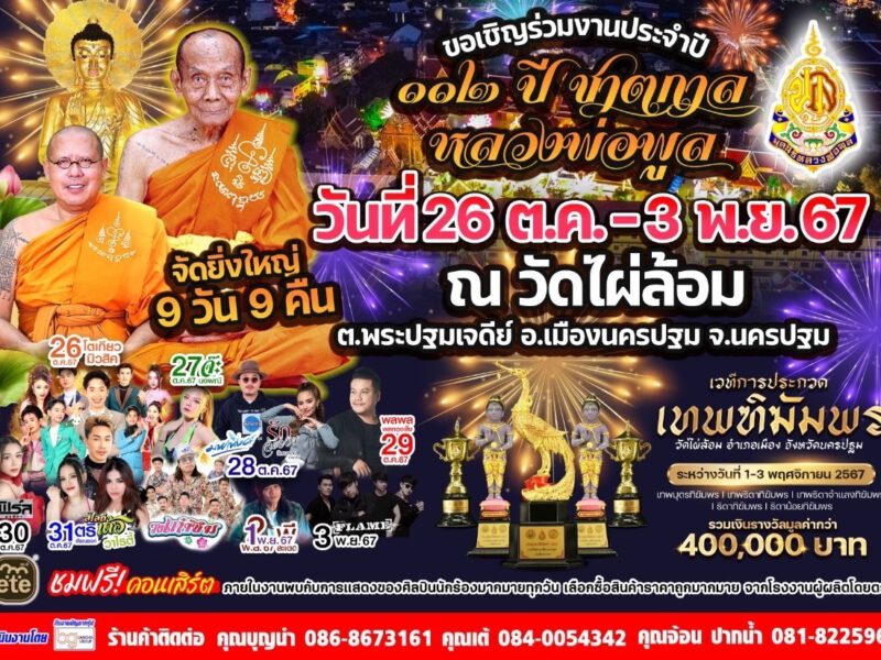 นครปฐม  เริ่มแล้วงาน112ปีชาตกาล หลวงพ่อพูลวัดไผ่ล้อม  ญาติโยมแห่เที่ยวงานวัดย้อนยุค คึกคัก